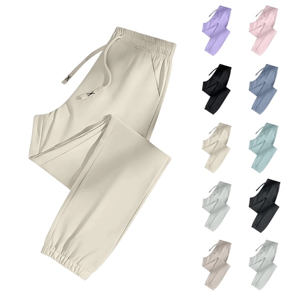 Stretch Active Pants for Women Over 50 Elastic Waist Quick Dry Breathable Dress Pant Outdoor Athletic Joggers with Pockets Beige L