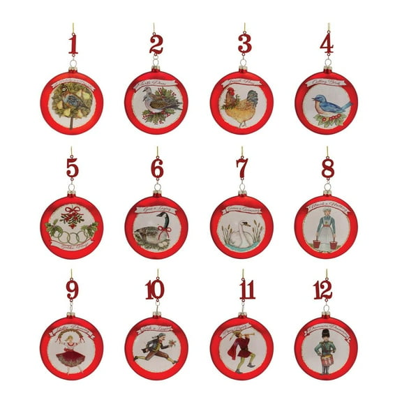 Melrose International LLC 12 Days Of Christmas Ornaments (Set of 12) 4.75"H Glass