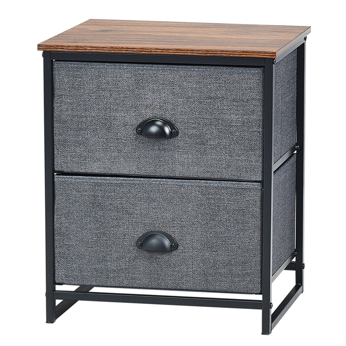 Gymax 2 Drawers Nightstand Side Table Storage Unit Display Metal Frame