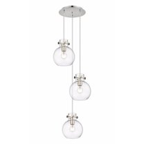 Innovations Lighting  Newton Sphere - 3 Light 8" Cord Hung Multi Pendant - 10" Canopy Clear/Polished Nickel