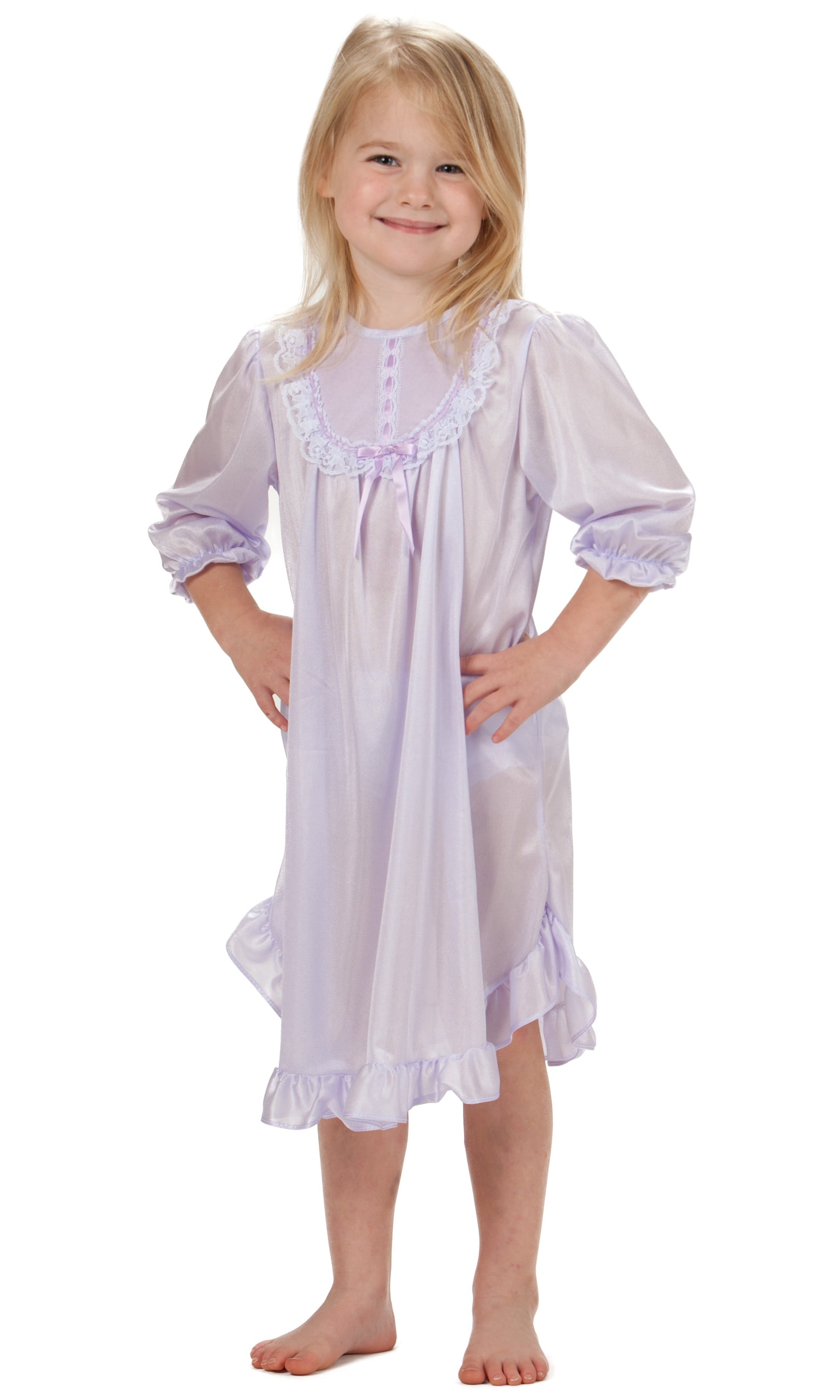 Solid Colors Long Sleeve Traditional Nightgown for Girls, 4 14
