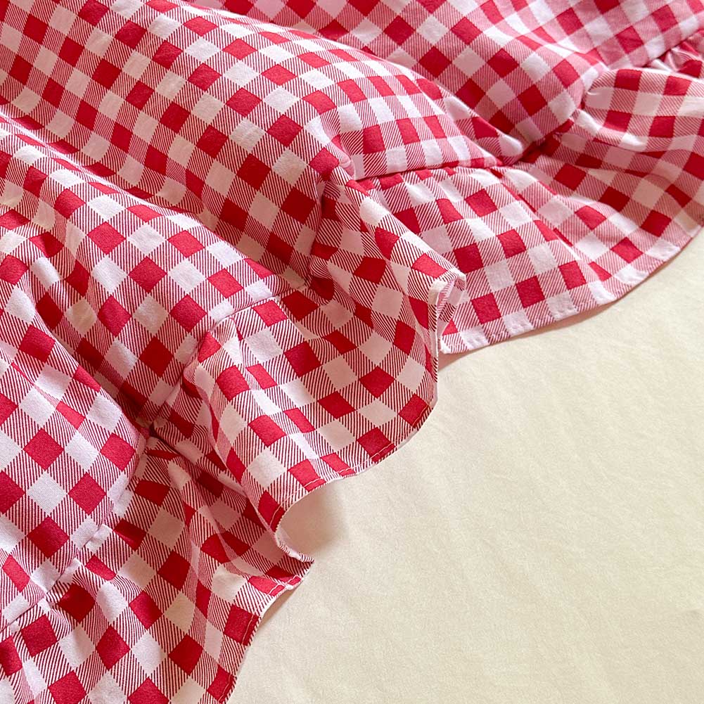 Red Gingham Ruffle King Comforter Set, Red Ruffled Plaid Bedding Set, Ruffled Checked Bed Comforter 3 Pieces(Red Gingham, King)