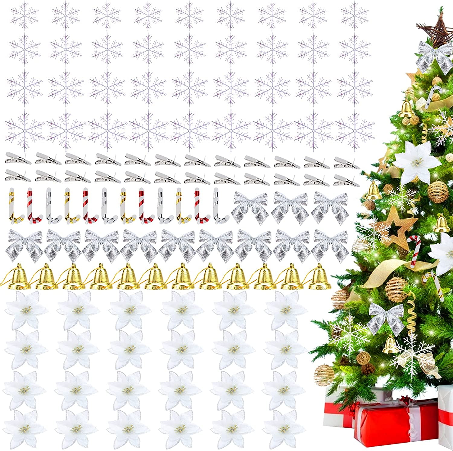 Glitter Christmas Flower, 120Pcs Poinsettia Flowers Decorative