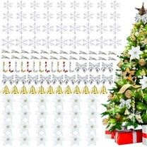 Glitter Christmas Flower, 120Pcs Poinsettia Flowers Decorative Artificial Christmas Flowers with Clips Christmas Tree Decoration Kits