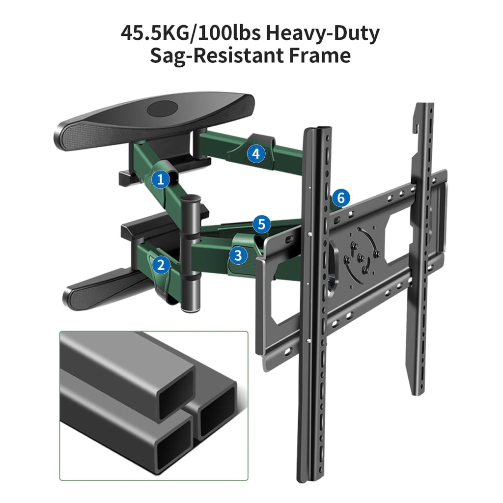 Adjustable TV Wall Mount Full Motion Rotation Tilt For 32-85 Inch TVs Heavy Duty Metal Construction Double Lock Safety