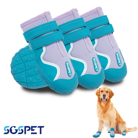 4x Outdoor S/M/Large Dog Shoes Boots Paw Protector Reflective Strip Anti-slip