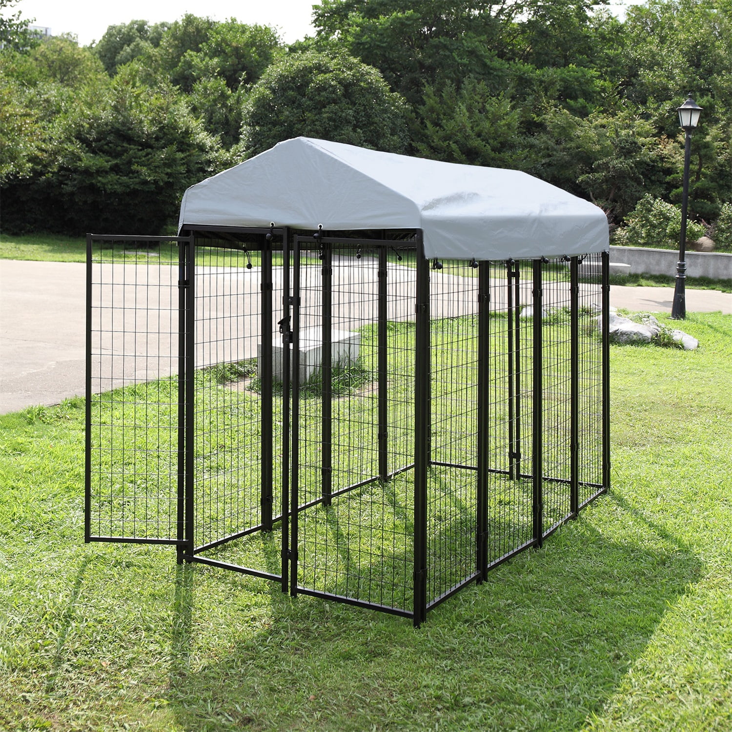 Pefilos Dog Crate for Outdoor, Heavy Duty Large Pet Dog Kennel for Small / Large Dogs, Metal Pet Playpen Dog Cage, Wire Cage with Sun Cover Shade (82 x 39 x 67)" Pefilos Dog Crate for Outdoor, Heavy Duty Large Pet Dog Kennel for Small / Large Dogs, Metal Pet Playpen Dog Cage, Wire Cage with Sun Cover Shade (82 x 39 x 67)"