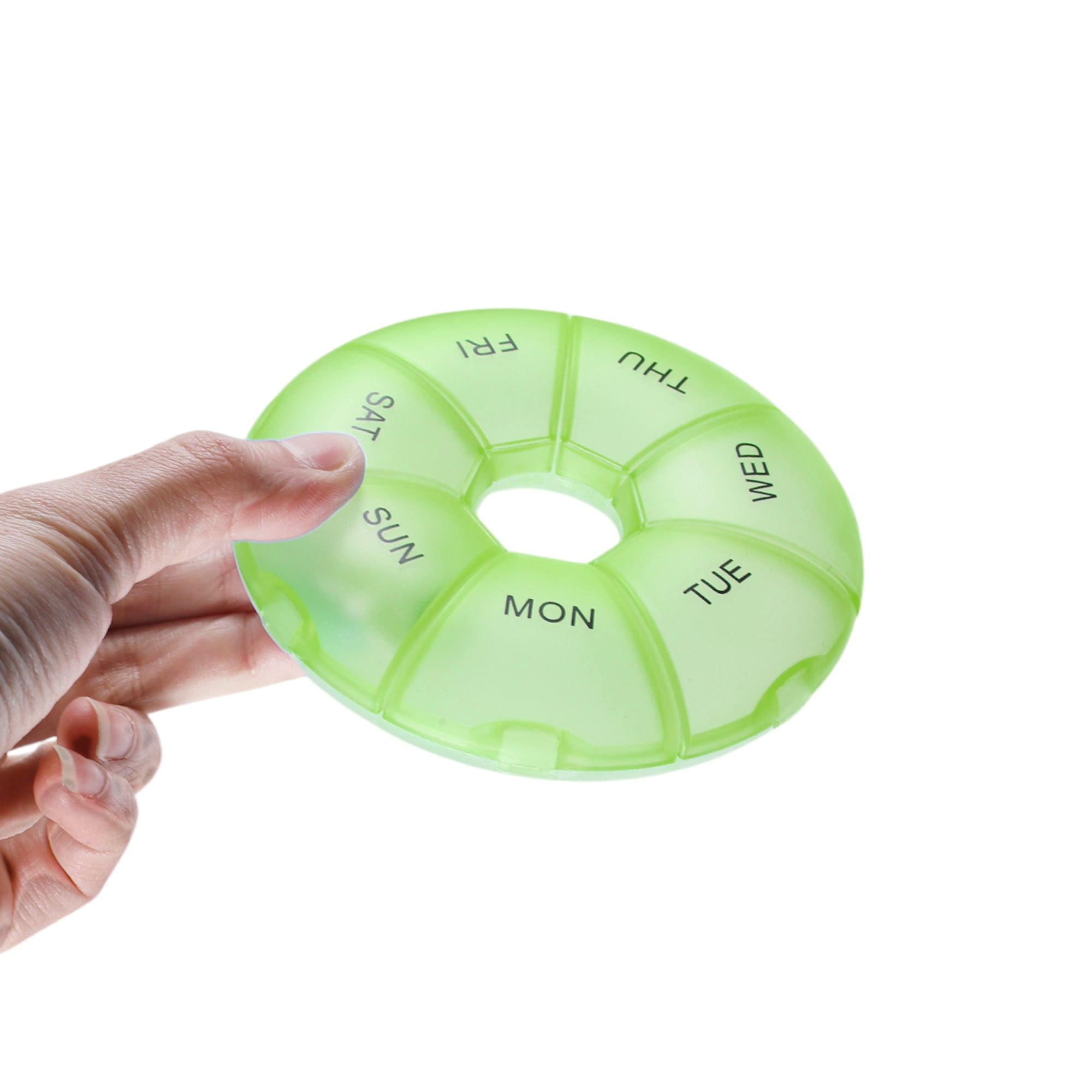Unique Bargains Lightweight 7 Grids Circular Pill Case with Individual Compartments Green