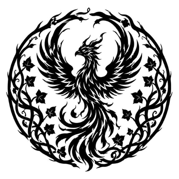 Phoenix Floral Circle Art Metal Wall Art Decor, Black Iron Wall Sculpture for Living Room, Bedroom, Office, and Entryway 16 IN