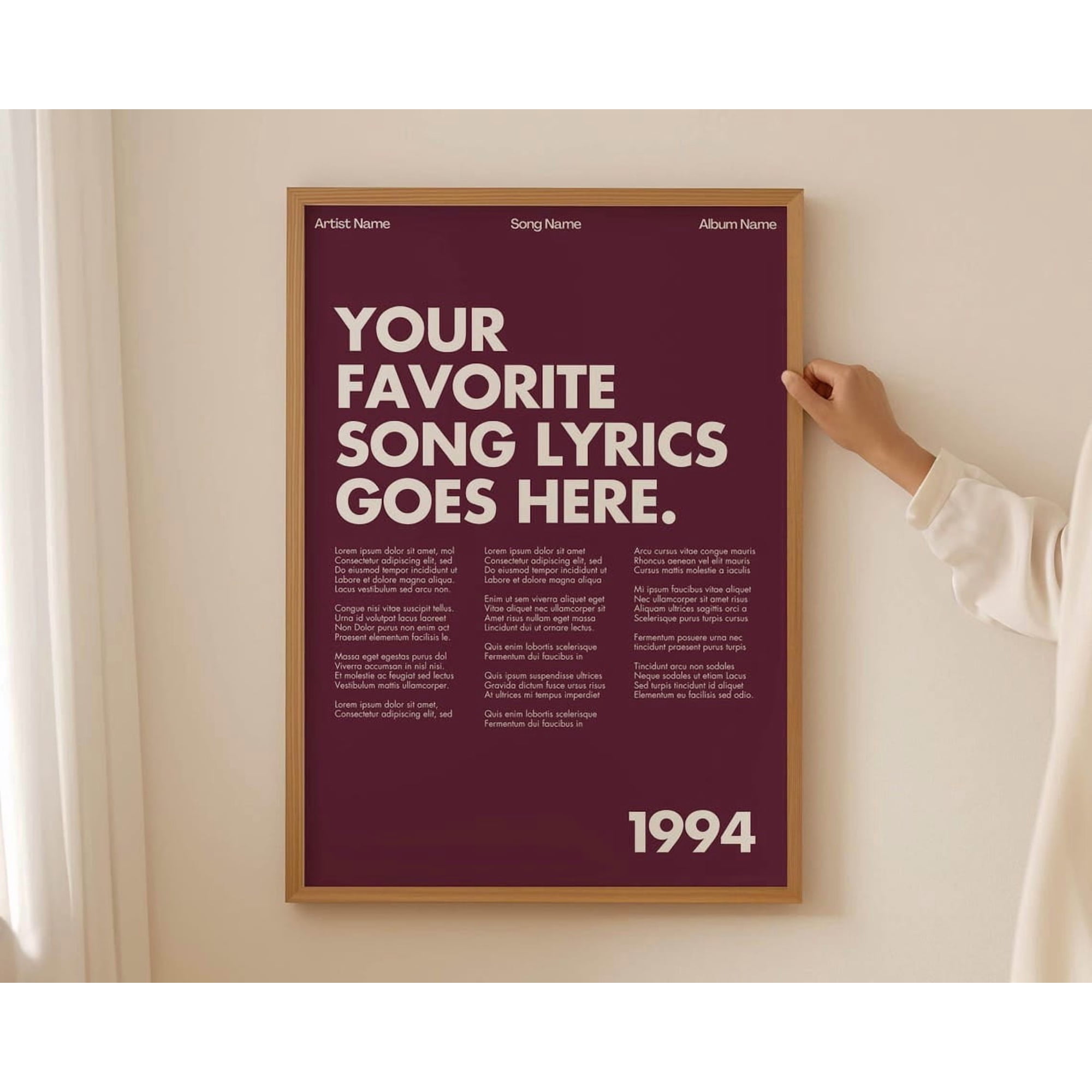Song Lyrics Modern Typography Poster, Music Room, Studio, Home And Gallery Wall Decor
