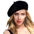 thumbnail image 2 of Boina francesa de lana de color liso para mujer, gorro de invierno, 2 of 5