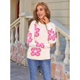 thumbnail image 5 of Floral Sweaters for Women Contrast Color Striped Crew Neck Long Sleeve Loose Knit Pullover Tops Apricot L, 5 of 10