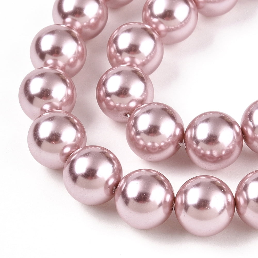 Glass Pearl Beads Strands Round Pearl Pink 10mm Hole: 0.6mm 43pcs/strand 16.18''(41.1cm)