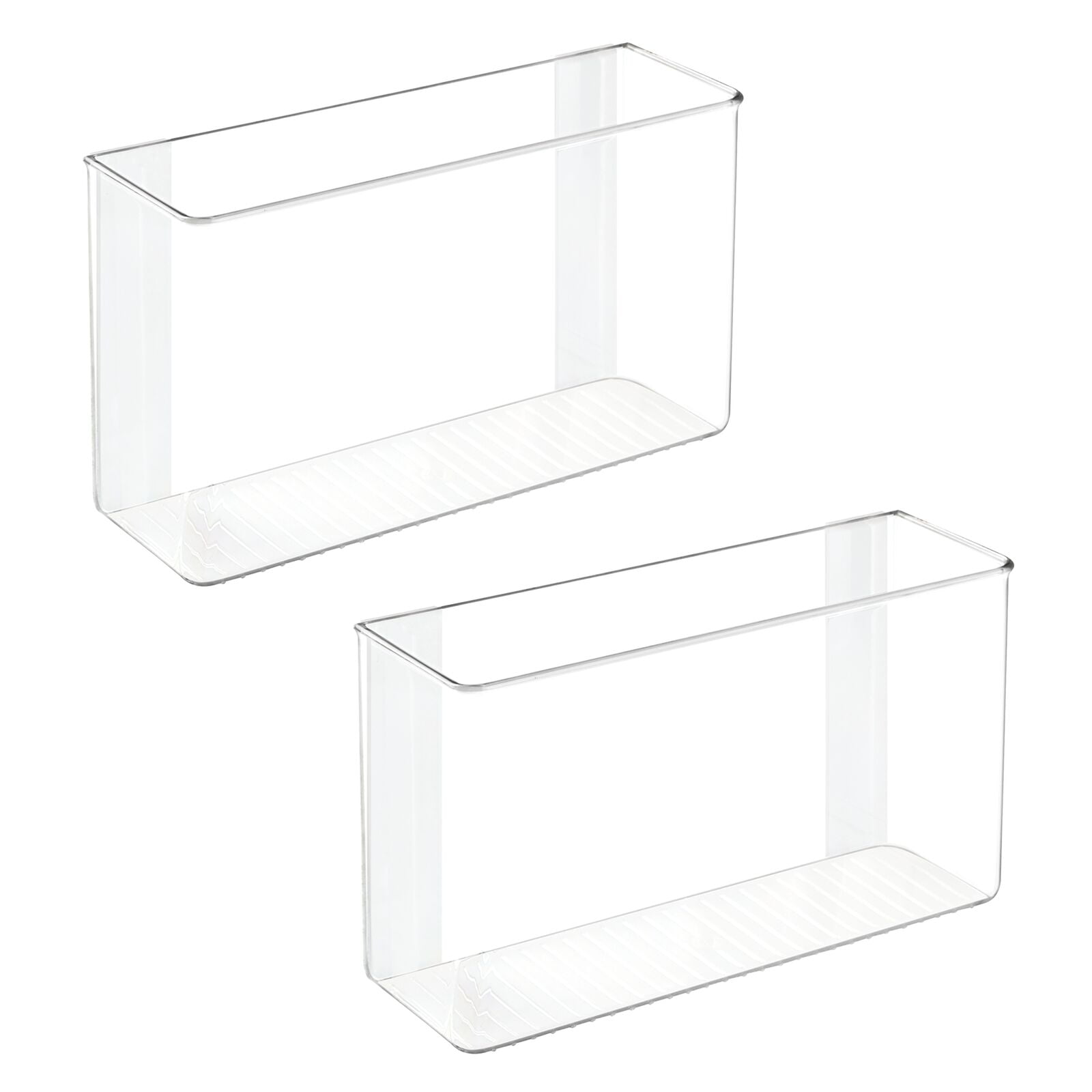 mDesign Modern Plastic Storage Bin Container for Office with Strong Adhesive Mount for Cabinets & Walls - to Hold Erasers, Tape, Pens, Pencils, Markers, Notepads - Ligne Collection, 2 Pack - Clear