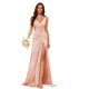 thumbnail image 3 of Vestidos de dama de honor con cuello en V y cintura fruncida de satén plisado vestido de fiesta formal YMS277, 3 of 5