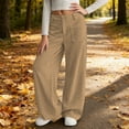 thumbnail image 5 of WAYUTE Kids Girls Solid Color Corduroy Wide Leg Pants Button Front Zipper Straight Leg Comfort Pants with Pockets for Teen and Youth, 5 of 6