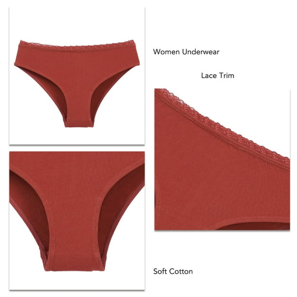 Women Briefs, Cotton Elegant Charming Women Underwear Simple Style Lace  Attractive Low Waist For Club Rusty Red M