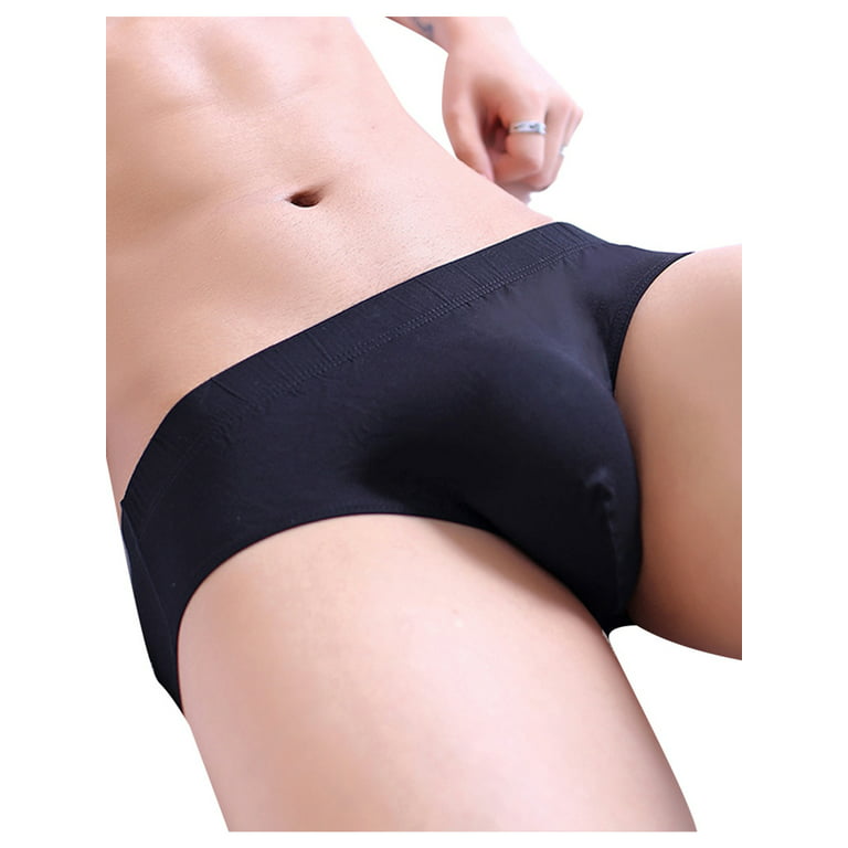 KAMAMEN Men's Seamless Mini Briefs Comfort Underwear With Big Bulge Pouch  Panties Thong Lingerie Underpants Knickers Black XL