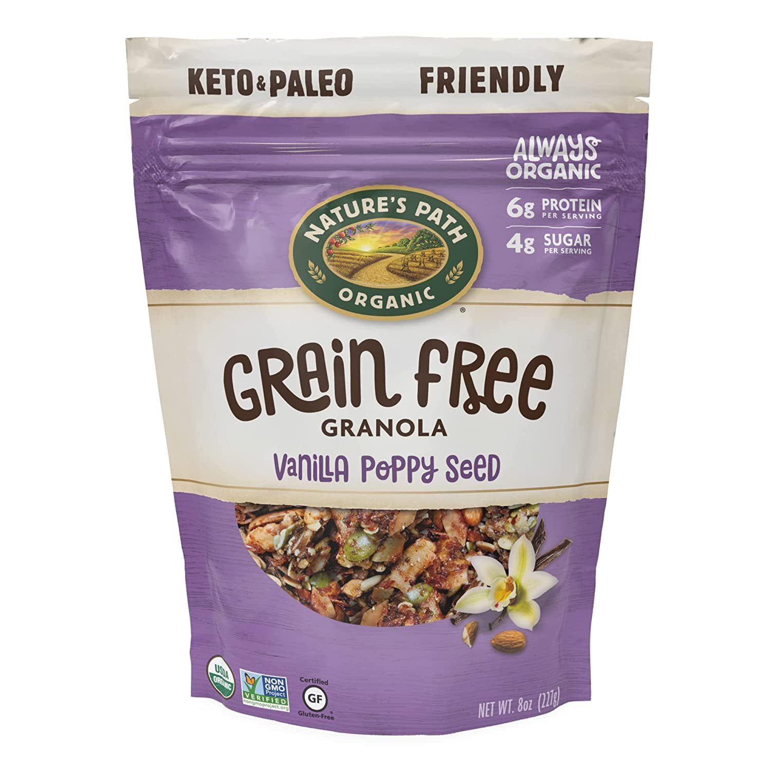 Nature's Path, Grain Free Granola, Vanilla Poppy Seed, 8 oz Pack of 4