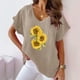 thumbnail image 5 of Camiseta de Manga Corta con Cuello en V con Impresión de Girasol, Algodón Casual Y Top de Cáñamo, 5 of 6