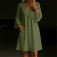 thumbnail image 2 of Tqcoqu Cotton Linen Dresses for Women,Elegant V Neck Flare 3/4 Sleeves Dresses Fashion Pleated Flowy Summer Sundress,Green Women's S-XXL, 2 of 8