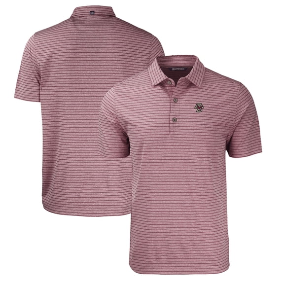 Men's Cutter & Buck Heather Maroon Boston College Eagles Forge Eco Heather Stripe Stretch Recycled Polo