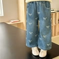 thumbnail image 2 of RUTAYY Toddler Girls Cute Bow Pattern Jeans Elastic Waist Wide Leg Jeans Trouser Classic Pants, 2 of 5
