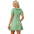 thumbnail image 4 of DARING DIVA Gingham Print Ruffled Doll Collar Puff Sleeve Mini Dress M Green White, 4 of 6