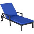 thumbnail image 1 of Outsunny Chaise Longue en Osier, Chaise Longue d'Extérieur en Rotin PE, Chaise de Jardin Inclinable avec Dossier Réglable à 5 Niveaux et 2 Roues, Bleu Foncé, 1 of 10