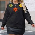 thumbnail image 2 of XPMWRP Women's Flower Plus Size Winter Warm Sweater Crew Neck Long Sleeve Casual Loose Fall Cable Knit Oversized Pullover Tops Black XXXL, 2 of 7