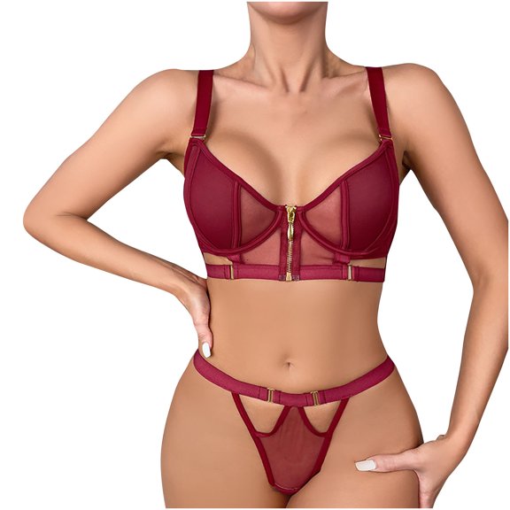 Levmjia Women Lace Lingerie Set Sheer Mesh Hollow Out Solid Color Two Piece Bra And Panty With Adjustable Shoulder Straps Night Date Daily Elegant