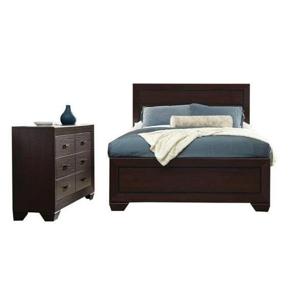 Coaster Fenbrook 2PC Set with Dresser and King Panel Bed in Dark Cocoa