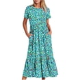 thumbnail image 2 of gljltg Women's Casual Flower Print Tiered Maxi Dress with Pockets, Polyester Spandex Lightweight Breathable Summer Winter, Beach Travel Work Party Outfit, Easy Care Washable, 2 of 6