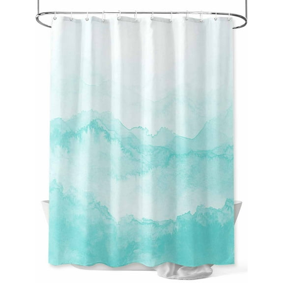 Aqua Mountain Gradient Shower Curtain, Watercolor Texture Abstract Art Waterproof Shower Curtain Set with 12 Hooks Lightweight Washable Fabric Shower Curtains for Bathroom 72x84 Inches