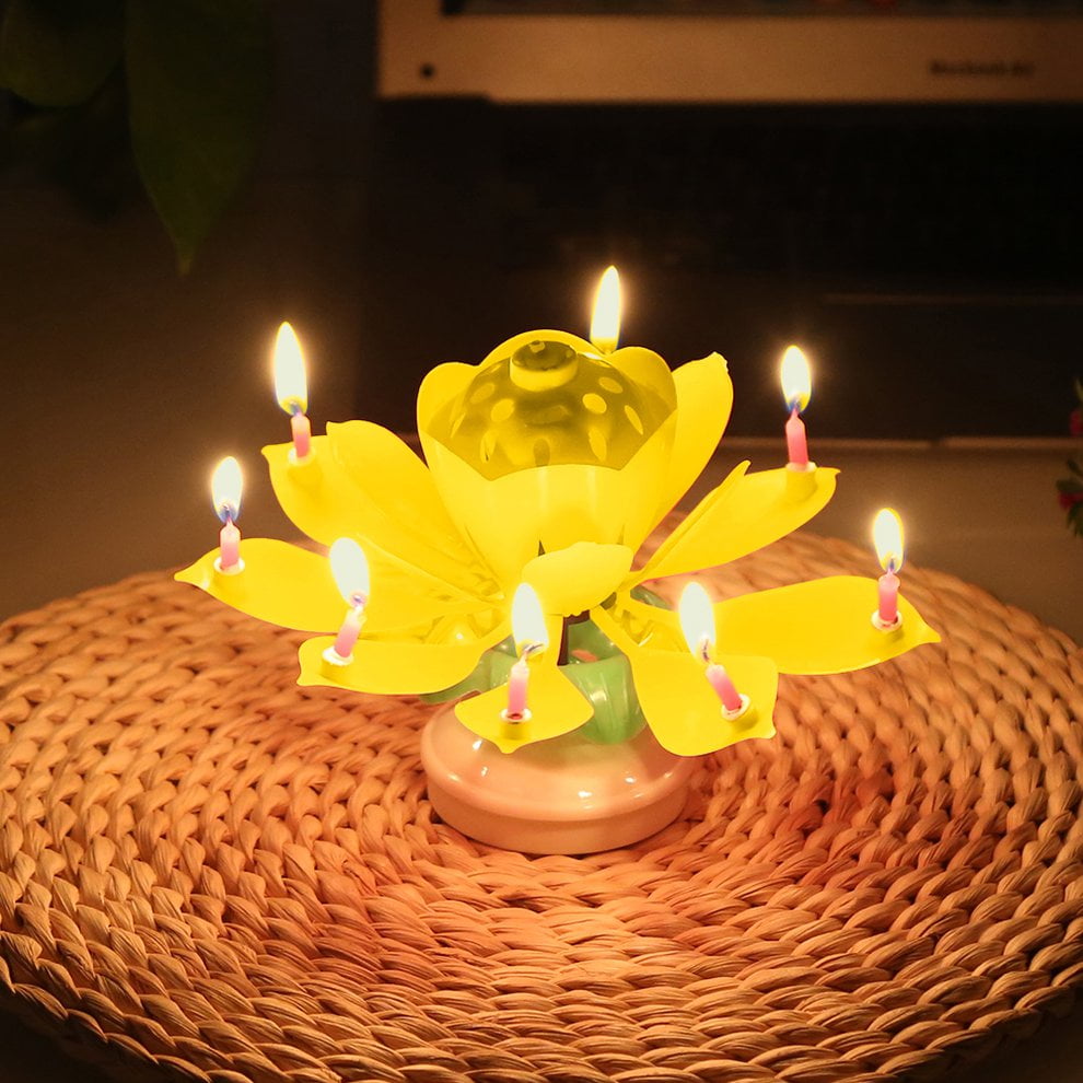 Cake Rotating Lotus Flower Music Birthday Candle Blossom Cake Rotating Candles yellow Walmart
