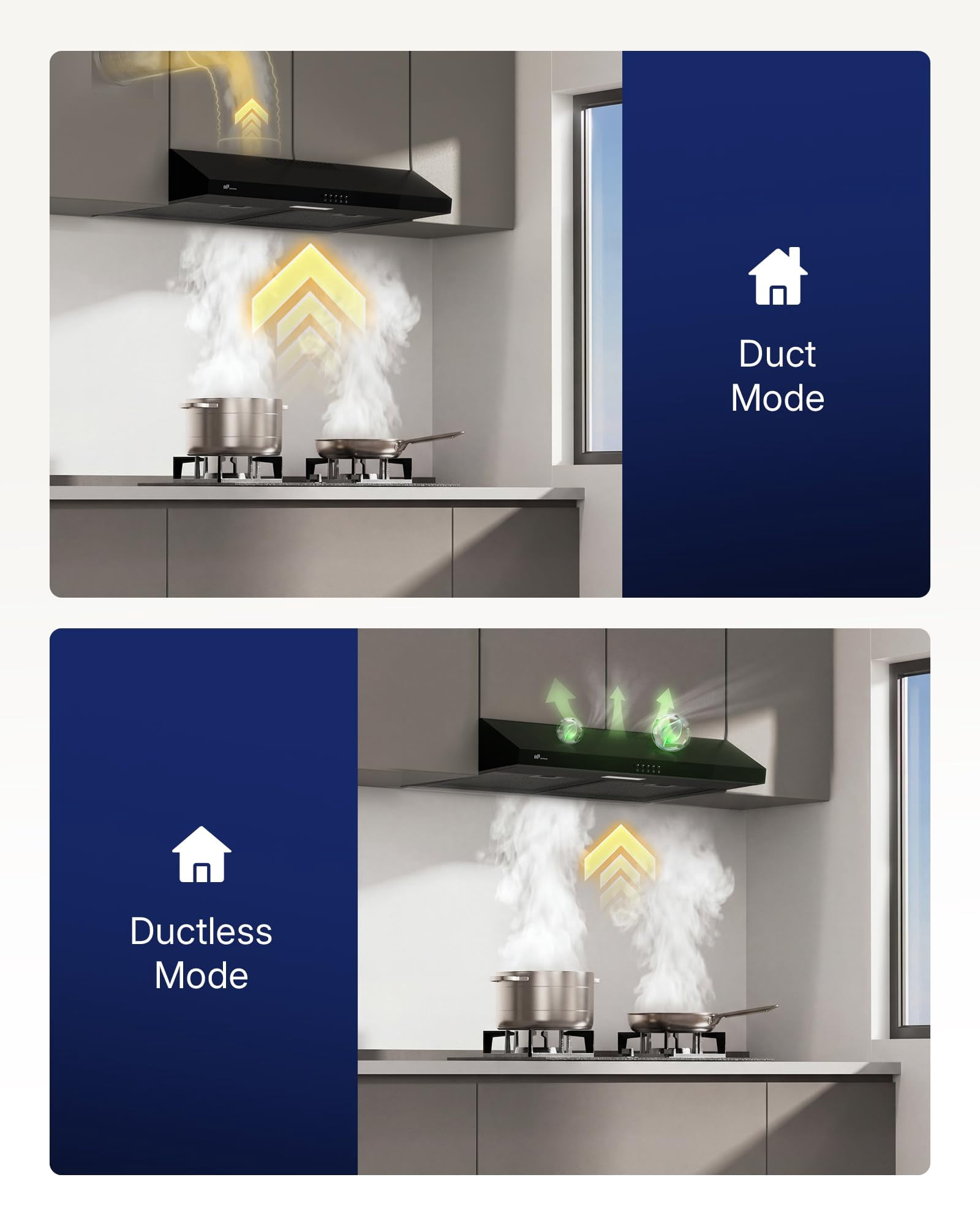 Upstreman 30 Inch Under Cabinet Range Hood with Ducted / Ductless Convertible, Slim Kitchen Oven Vent Hood Stainless Steel Stove Exhaust Fan with LED Lights, 3 Speed, Reusable Filter, HU30 Black