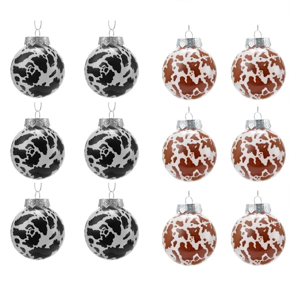 Deeceymbur 12 Pcs Cow Print Christmas Balls Gift Boxed Hanging Decor Party Home Office 2.36 Inch