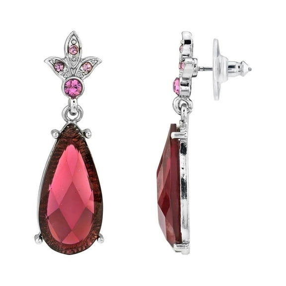 2028 Jewelry Amethyst Purple Crystal Faceted Teardrop Stone Post Drop Earrings