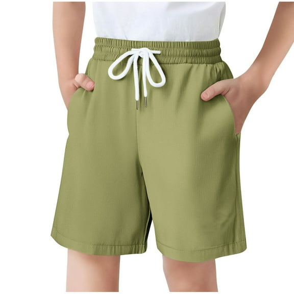 ZACPNCV Boys Shorts High Waisted Athletic Shorts Kids Casual Summer Clothes with Pockets Olive Green 5-6 Years