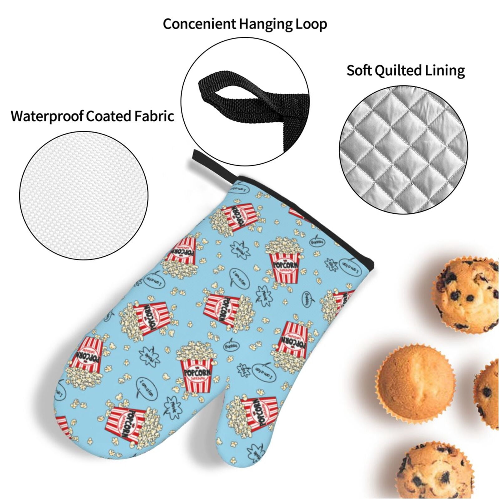 Naloa I Am A Fan Popcorn Oven Mitts and Pot Holders 4 pcs Set, Cooking Baking Grilling Kitchen Oven Glove for Cooking