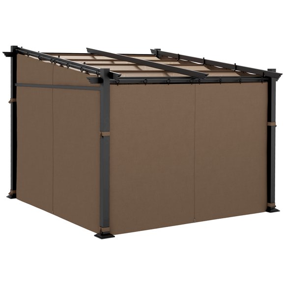 CoSoTower Metal Pergola with Sliding Roof Canopy, Retractable Pergola Canopy, 10' x 10', Coffee
