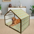 thumbnail image 2 of Floral Pet House, Old Fashioned Composition with Abstract Carnations Lines Leaves, Outdoor & Indoor Portable Dog Kennel with Pillow and Cover, 5 Sizes, Tan Turquoise Marigold, by Ambesonne, 2 of 4