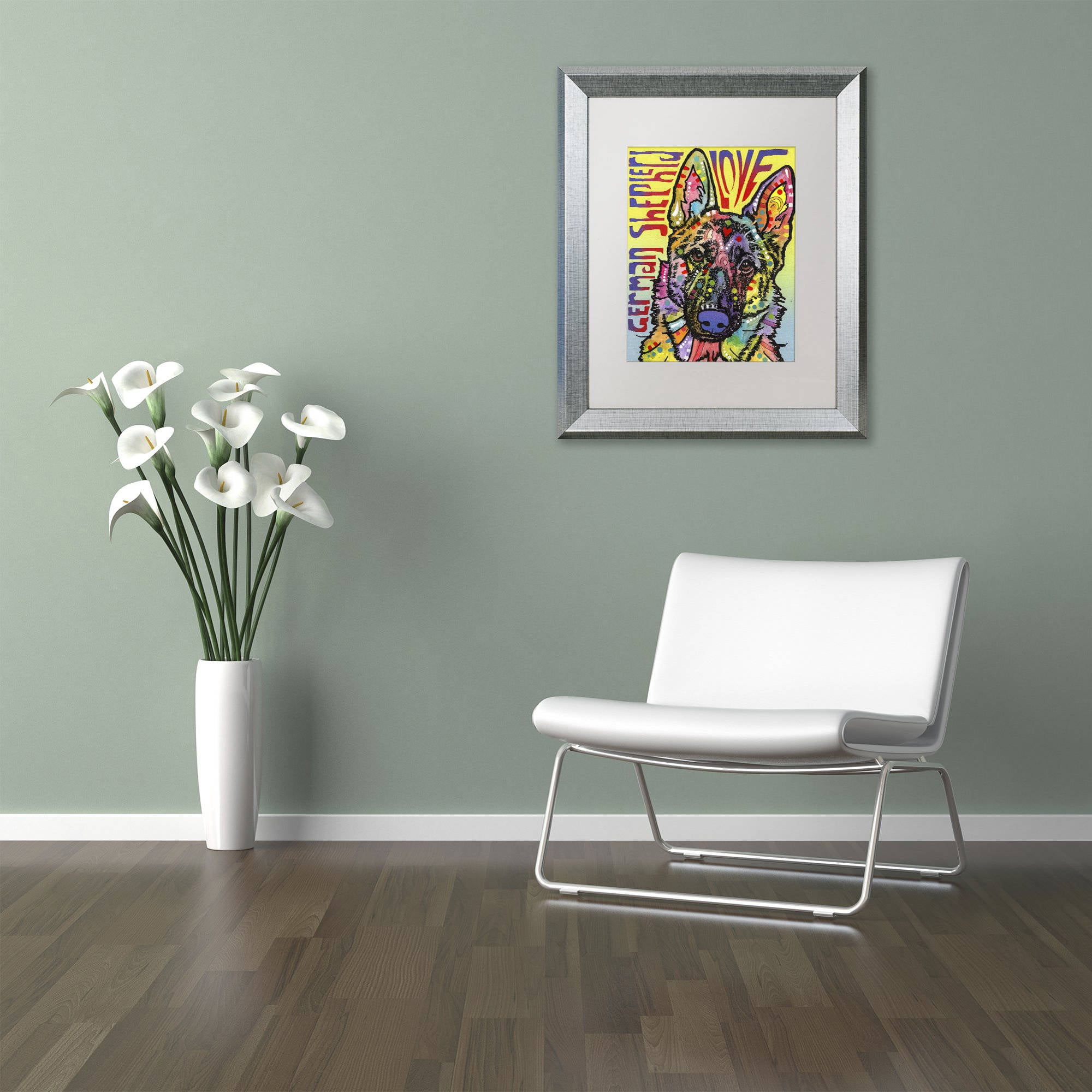 Trademark Fine Art 'German Shepherd Luv' Canvas Art by Dean Russo, White Matte, Silver Frame