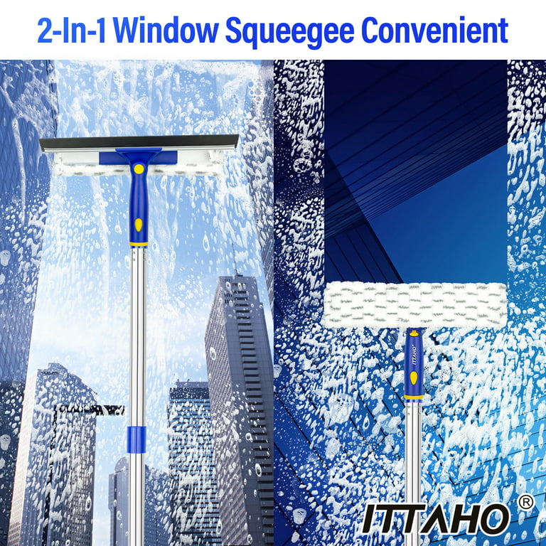 ITTAHO Window Cleaner Tool,12 Squeegee & 11 Microfiber Pad with Pole