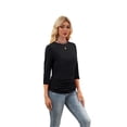 thumbnail image 3 of Womens T-shirt Womens 3/4 Length Sleeve Tops Black T-shirts for Women Summer Tees with Side Shirring, 3 of 7