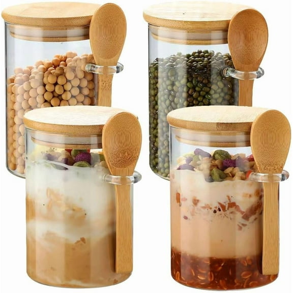 Glass Jars with Bamboo Lids and Spoons (4 Count)