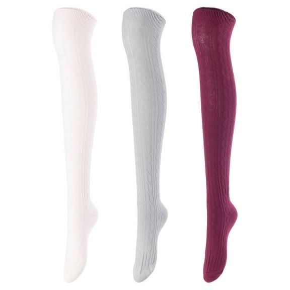 Lovely Annie Women's 3 Pairs Incredible Durable Super Soft Unique Over Knee High Thigh High Cotton Socks Size 6-9 A1024 Beige,Light Grey,Wine
