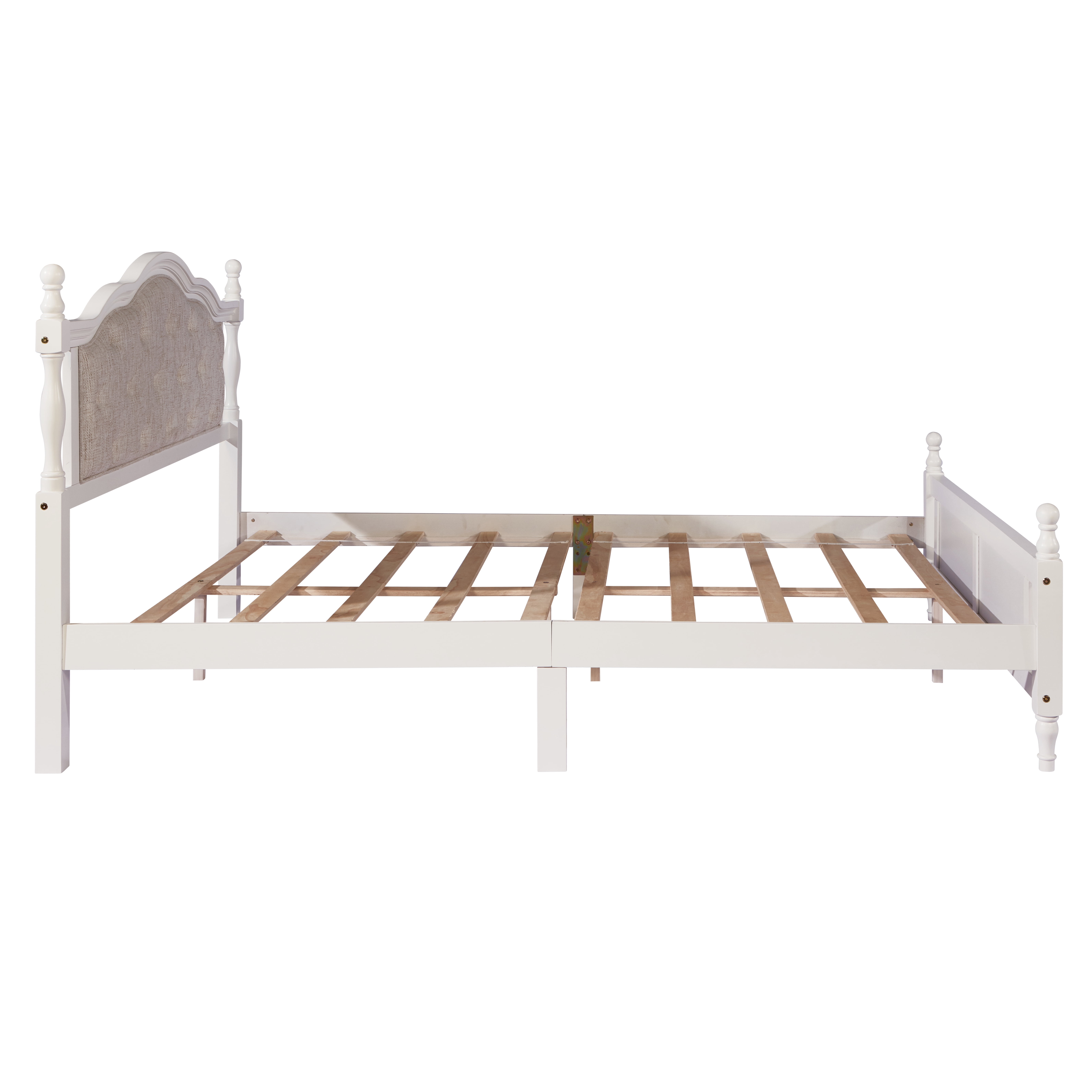 Miniyam Wood Queen Size Bed with Tufted Upholstered Headboard for Adult, White