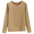 thumbnail image 3 of Womens Long Sleeve Top Crew Neck Tops Khaki Women Thermal Top Warm Tops for Women Fall Work Clothes, 3 of 4