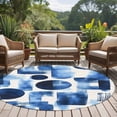 thumbnail image 4 of Blue Geometric Large Round Rug 8 FT, Non Slip Living Room Area Carpet, Modern Abstract Vintage Art Aesthetic Washable Soft Circle Rug Non-Shedding Floor Carpet for Bedroom Office Dining Room, 4 of 9
